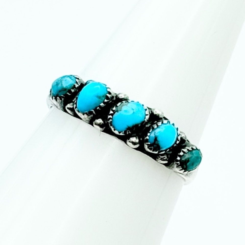 Vintage Turquoise Sterling Silver Ring - Native American 5-Stone Stacking Band